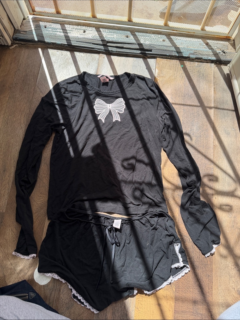 Victoria's Secret Black Long-Sleeve Pajama Set top is medium shorts are XS